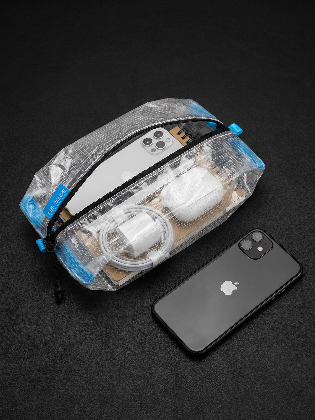 HS3 clear tissue holder pouch compared with a smartphone for scale