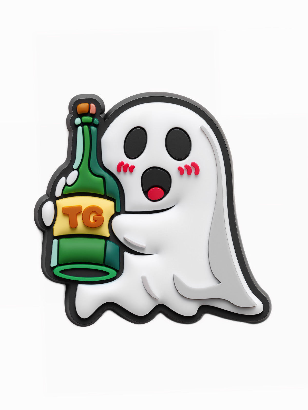 BooBoss BG28 ghost patch holding a bottle, front view