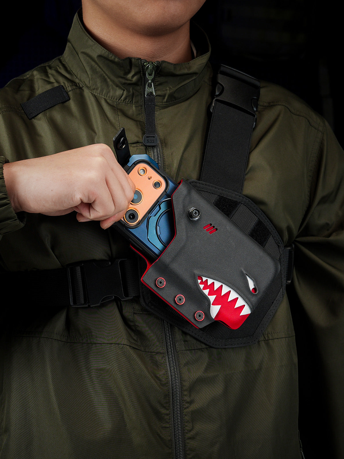 TacticalGeek Chest-Front Phone Sheath for iPhone 17 Pro & 17 Pro Max Shark-2