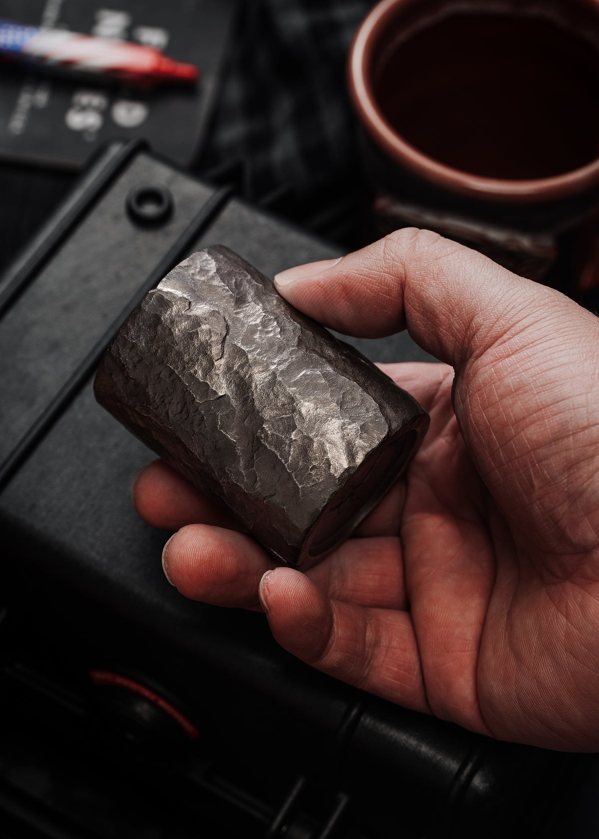 TacticalGeek x Sunizumi One-Off Hand-Carved Titanium Sake Cup: "Stone-Texture Pterosaur"-1