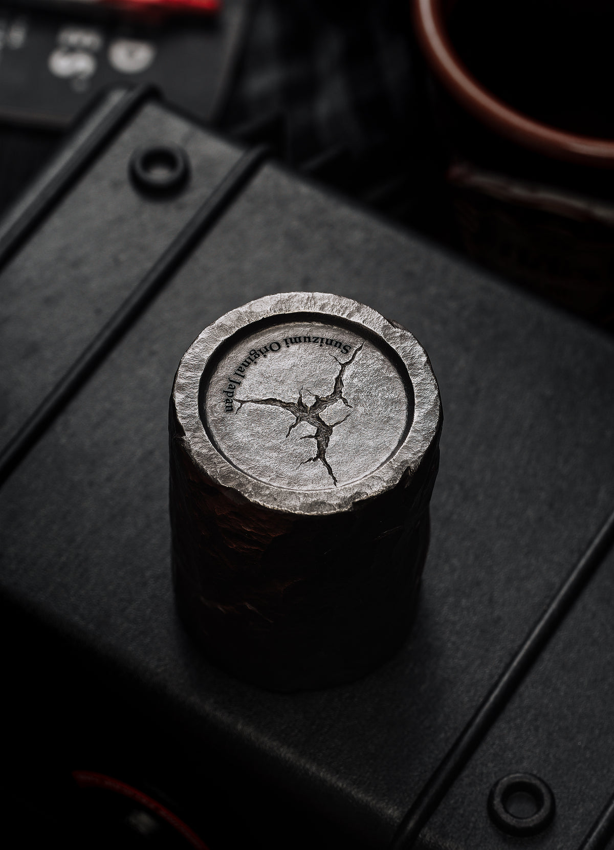 TacticalGeek x Sunizumi One-Off Hand-Carved Titanium Sake Cup: "Stone-Texture Pterosaur"-5