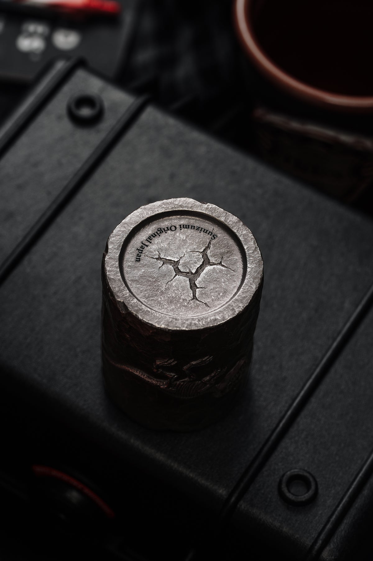 TacticalGeek x Sunizumi One-Off Hand-Carved Titanium Sake Cup: "Stone-Texture Tyrannosaurus-2
