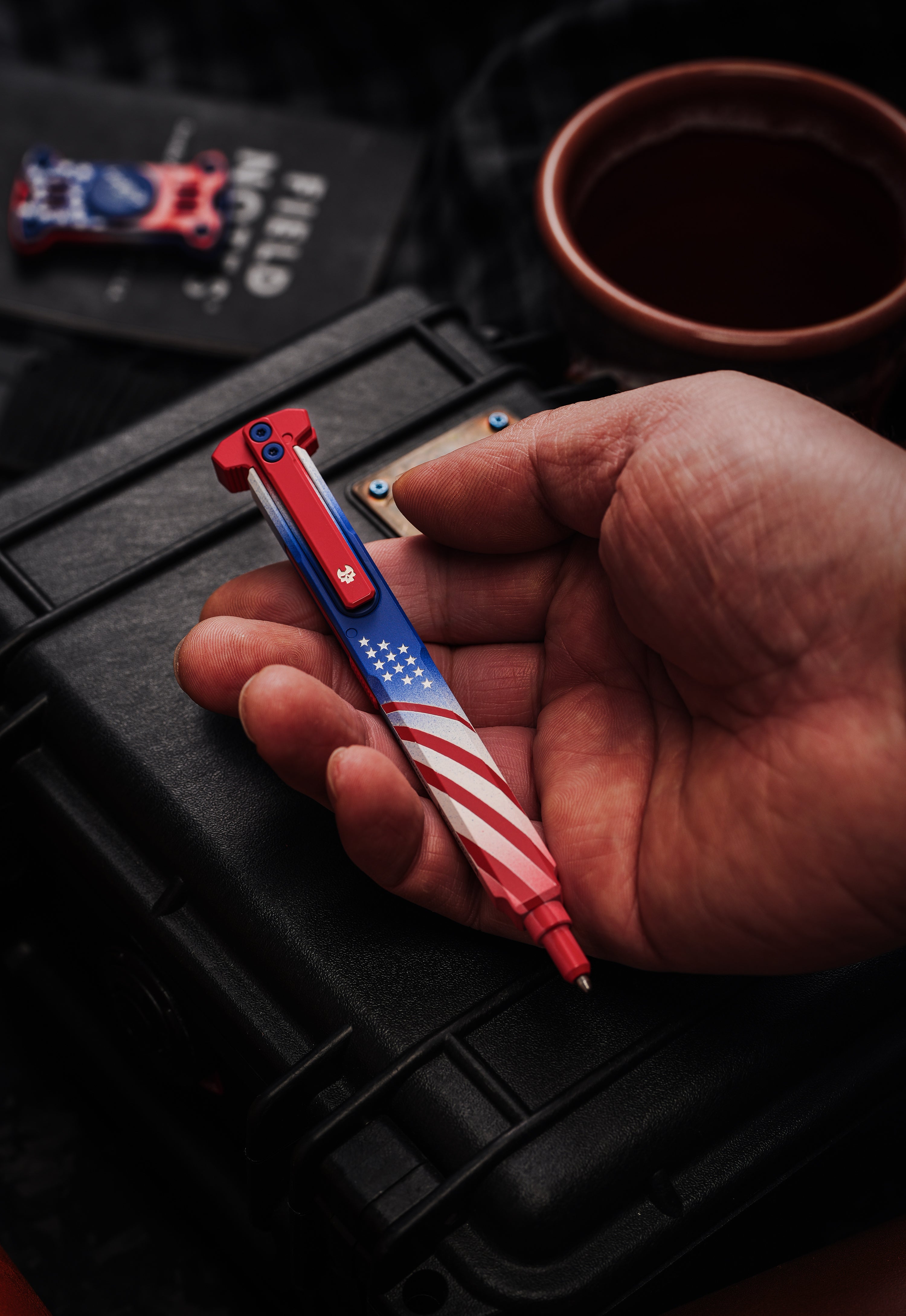 TActuator12 Old Glory pen showing red, white, and blue finish