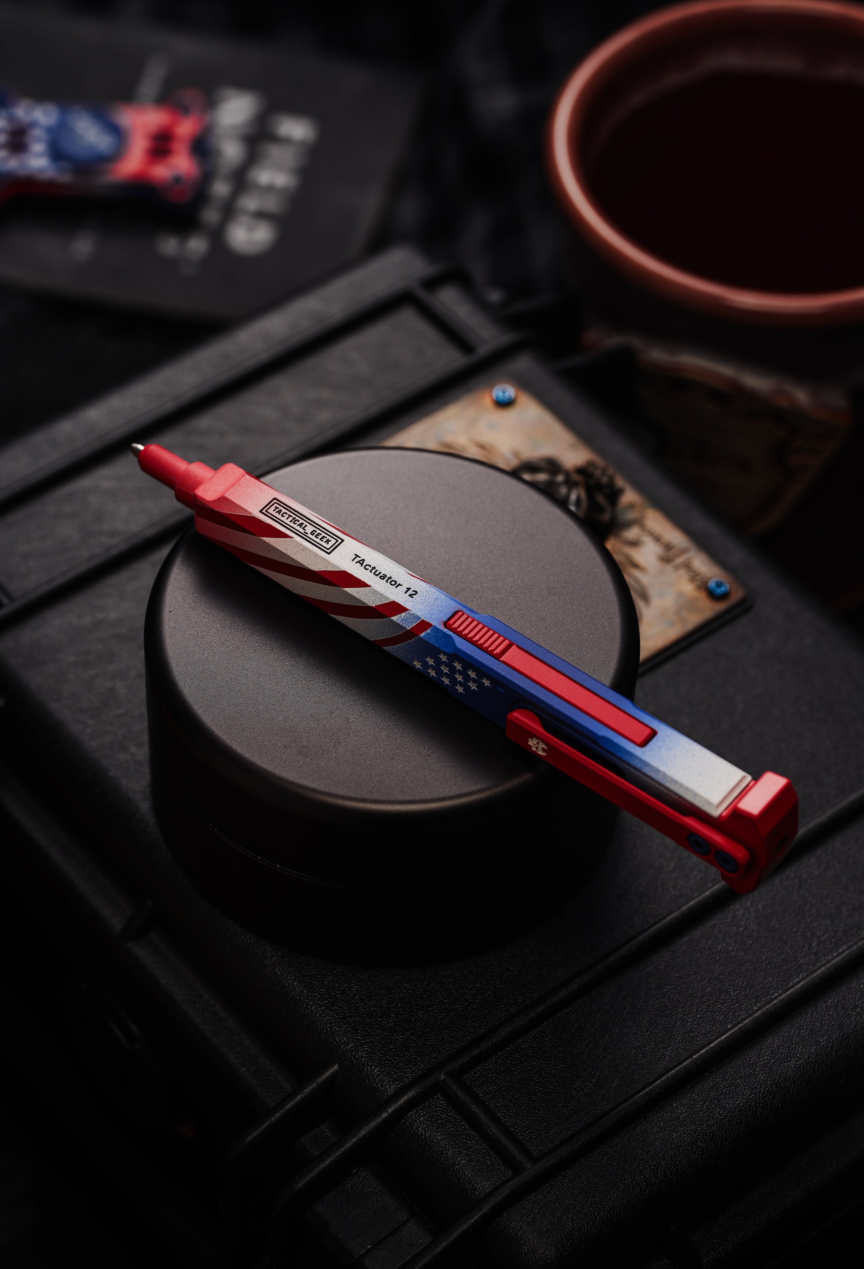 TActuator12 Old Glory pen side view with red bolt action