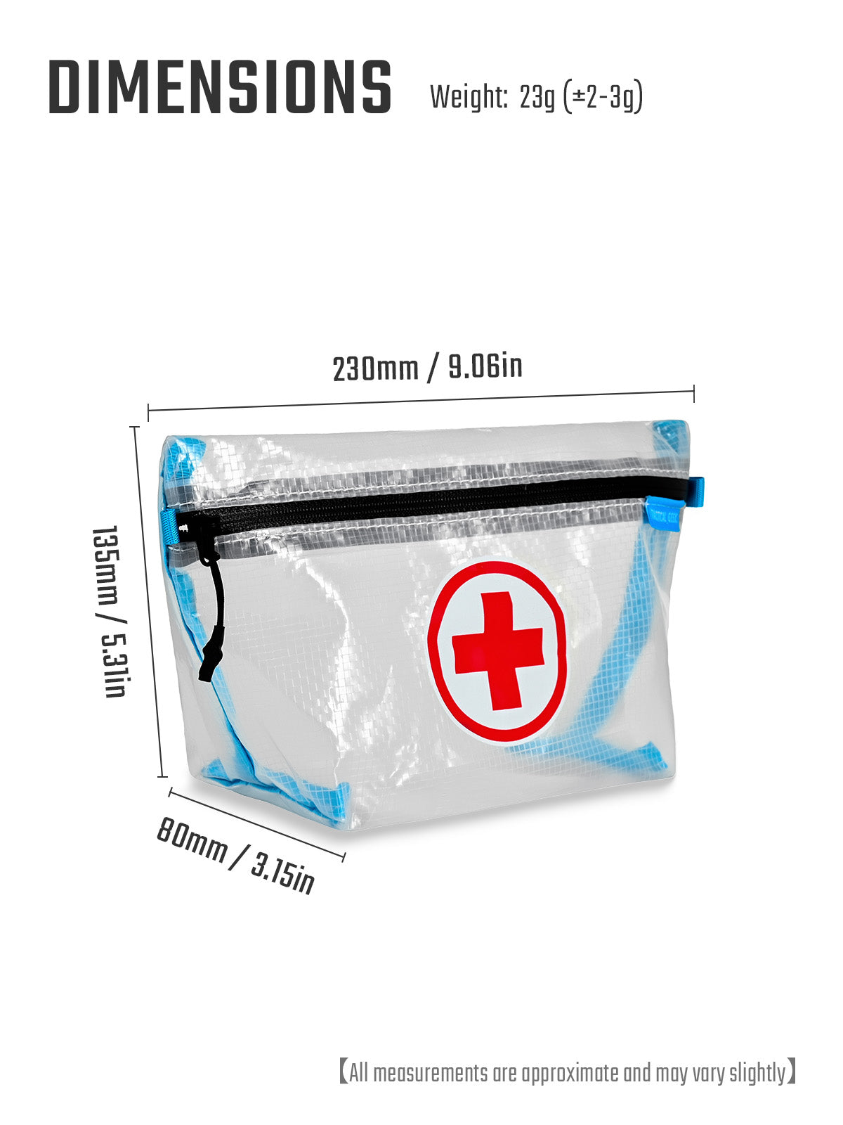 HS2 clear first aid organizer pouch dimensions diagram