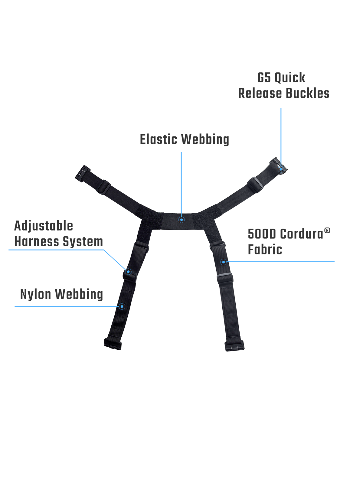 TGBelt13 chest harness material and buckle feature diagram