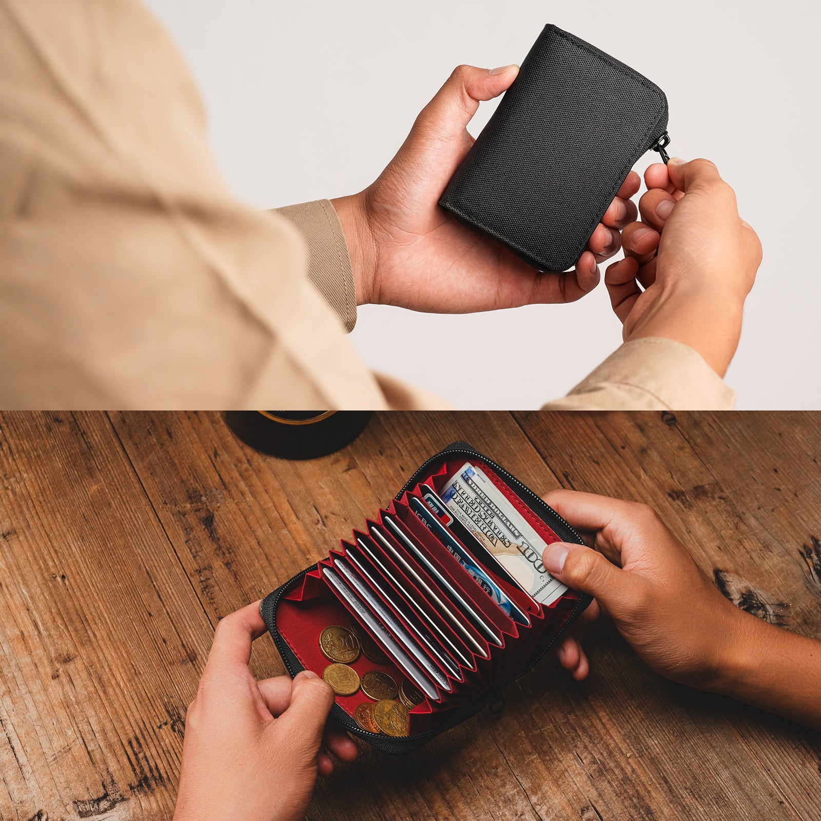 PC1 EDC Durable 11-Slot Nylon Card Holder for Credit Cards (BLACK)