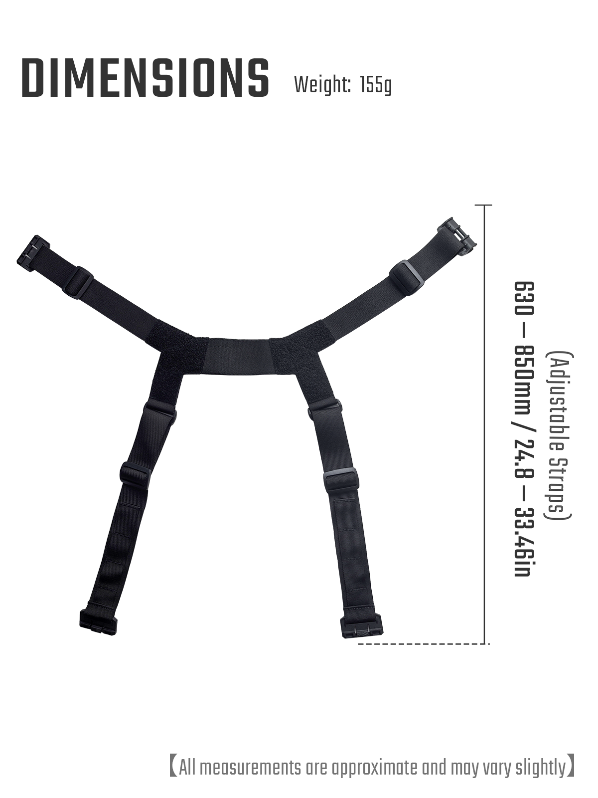 TGBelt13 chest harness dimensions and adjustable strap range