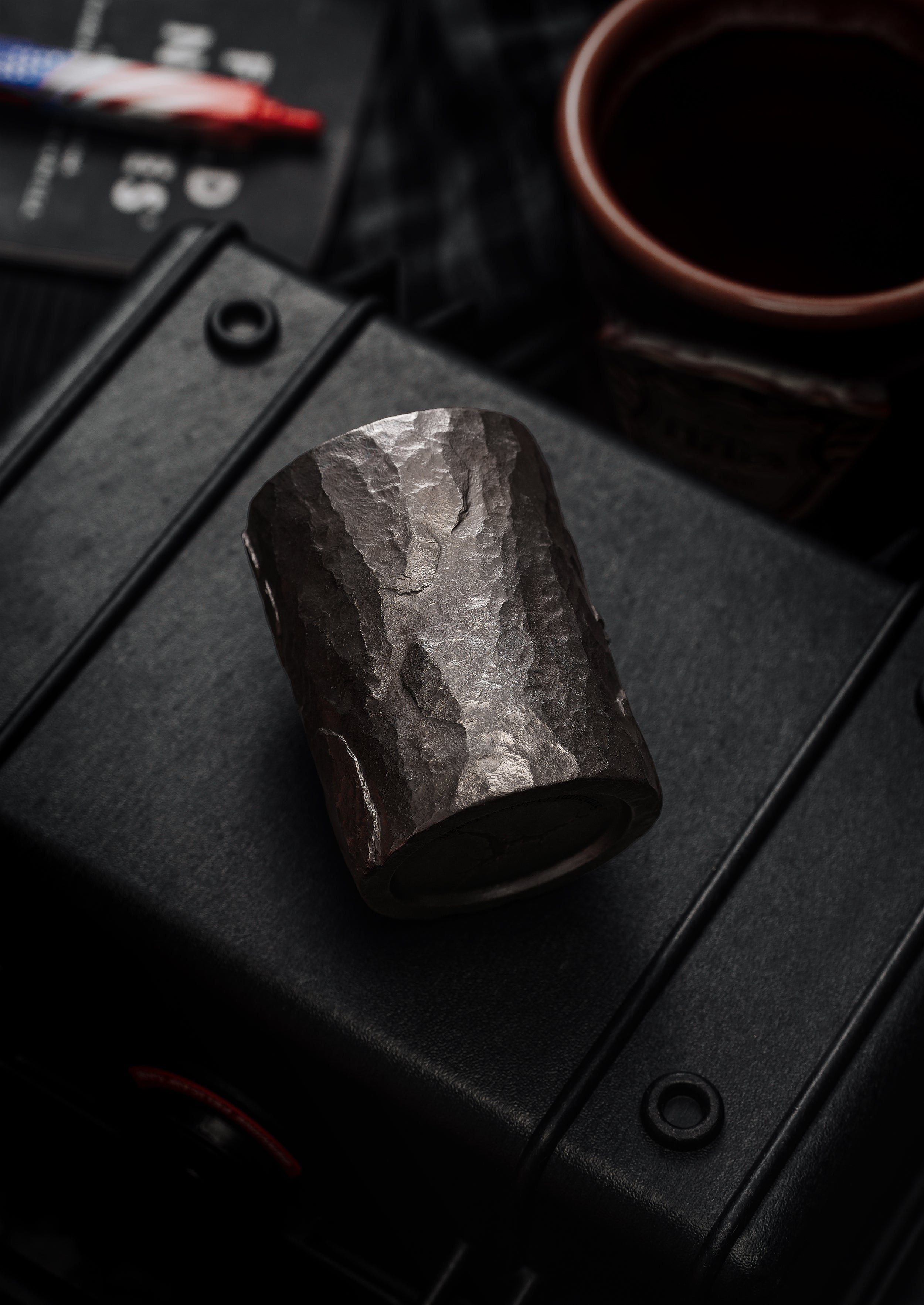 TacticalGeek x Sunizumi One-Off Hand-Carved Titanium Sake Cup: "Stone-Texture Pterosaur"-3