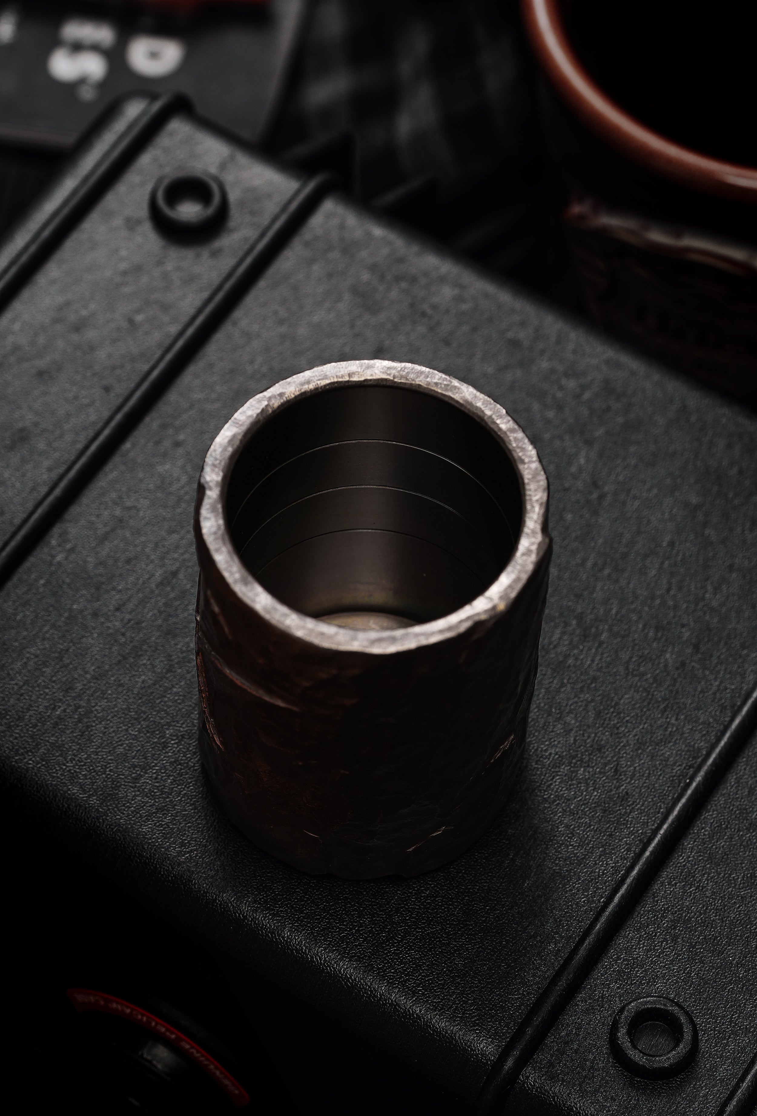 TacticalGeek x Sunizumi One-Off Hand-Carved Titanium Sake Cup: "Stone-Texture Pterosaur"-4