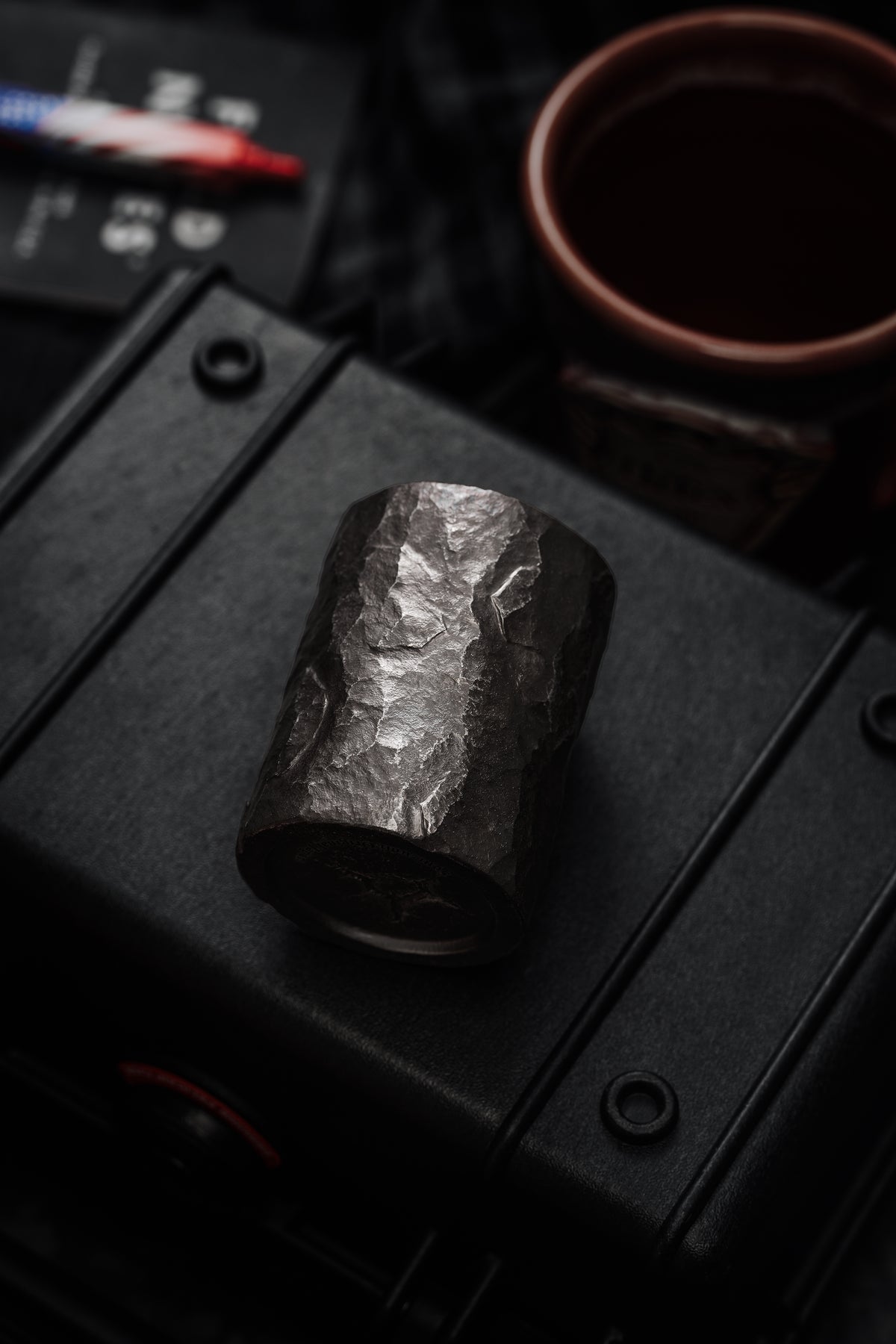 TacticalGeek x Sunizumi One-Off Hand-Carved Titanium Sake Cup: "Stone-Texture Tyrannosaurus-5